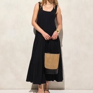 J.Crew Airy Gauze Tiered Maxi Dress Casual Island Flowy Vacation CI269 Black L